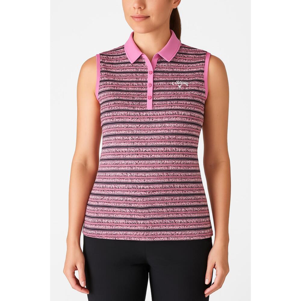 Callaway Sleeveless Striped Pattern Pink Collar Button Polo Shirt Medium